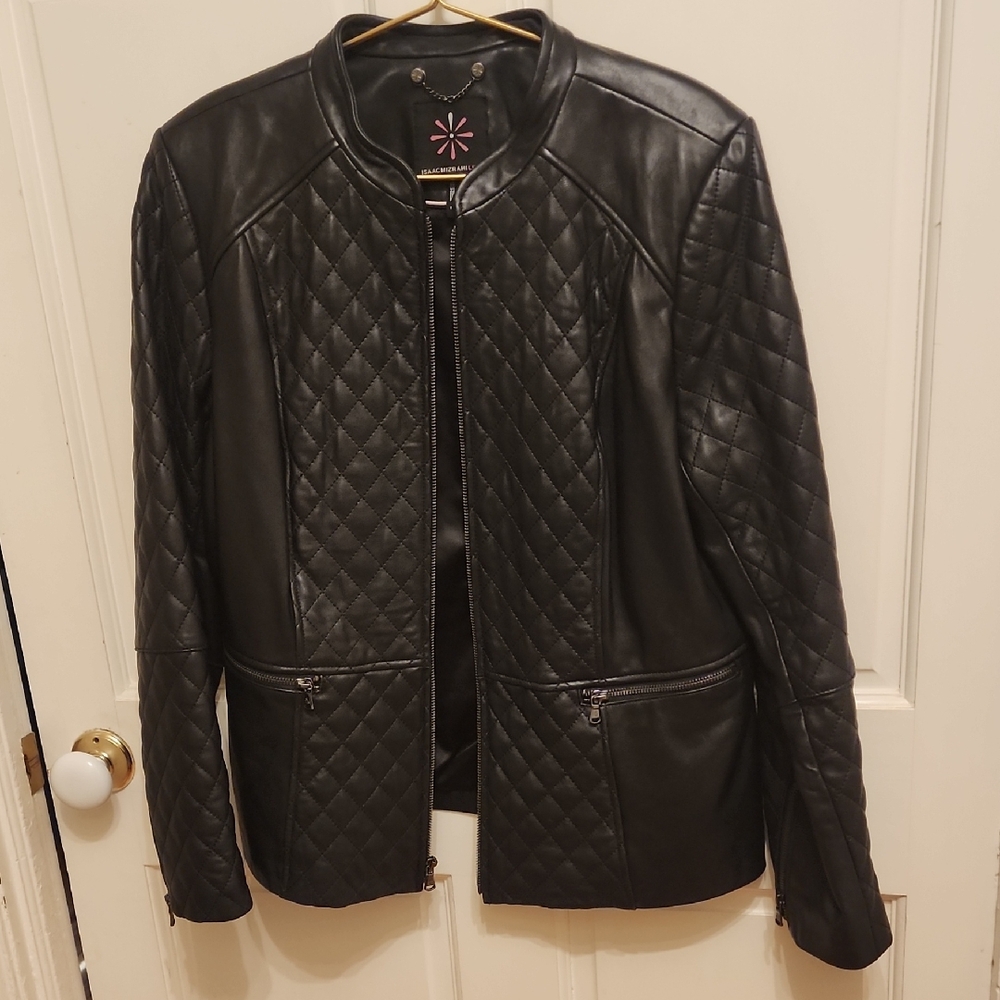 Isaac Mizrahi Black Quilted Leather Jacket